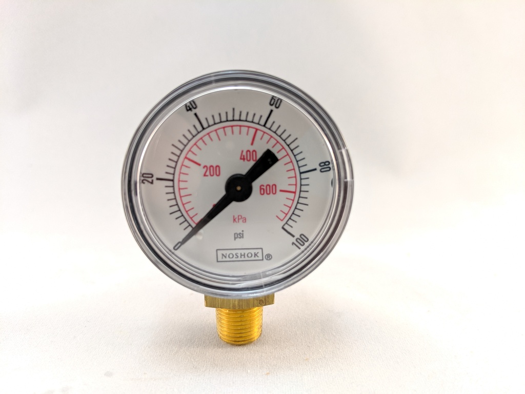 100 PSI/KPA PRESSURE GAUGE 1.5"DRY 1/8"BM 2.5% ACCURACY BRONZE TUBE