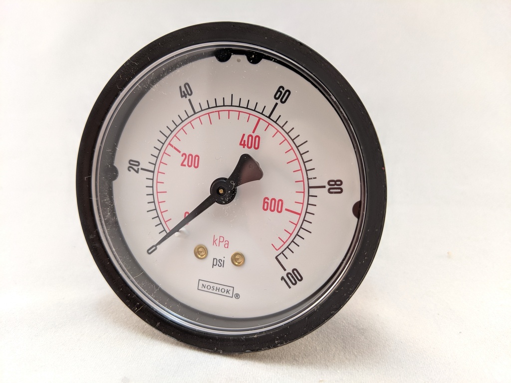 100PSI/KPA PRESSURE GAUGE 2.5" DRY 1/4" CBM 2.5% ACCURACY BRONZE TUBE