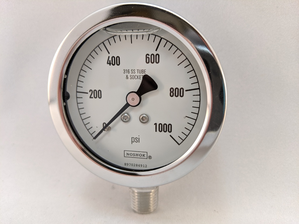 1000PSI PRESSURE GAUGE 2.5"L.F. 1/4"LM 1.5% ACCURACY SS TUBE & CASE
