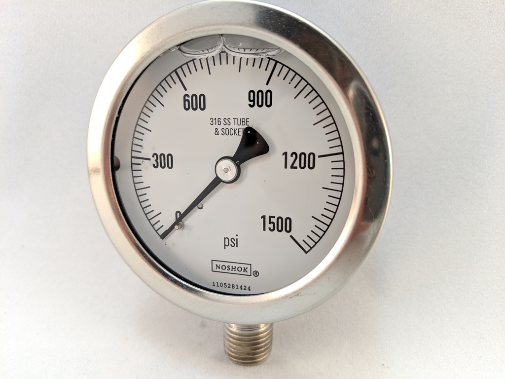 1500PSI PRESSURE GAUGE 2.5"L.F. 1/4"LM 1.5% ACCURACY SS TUBE