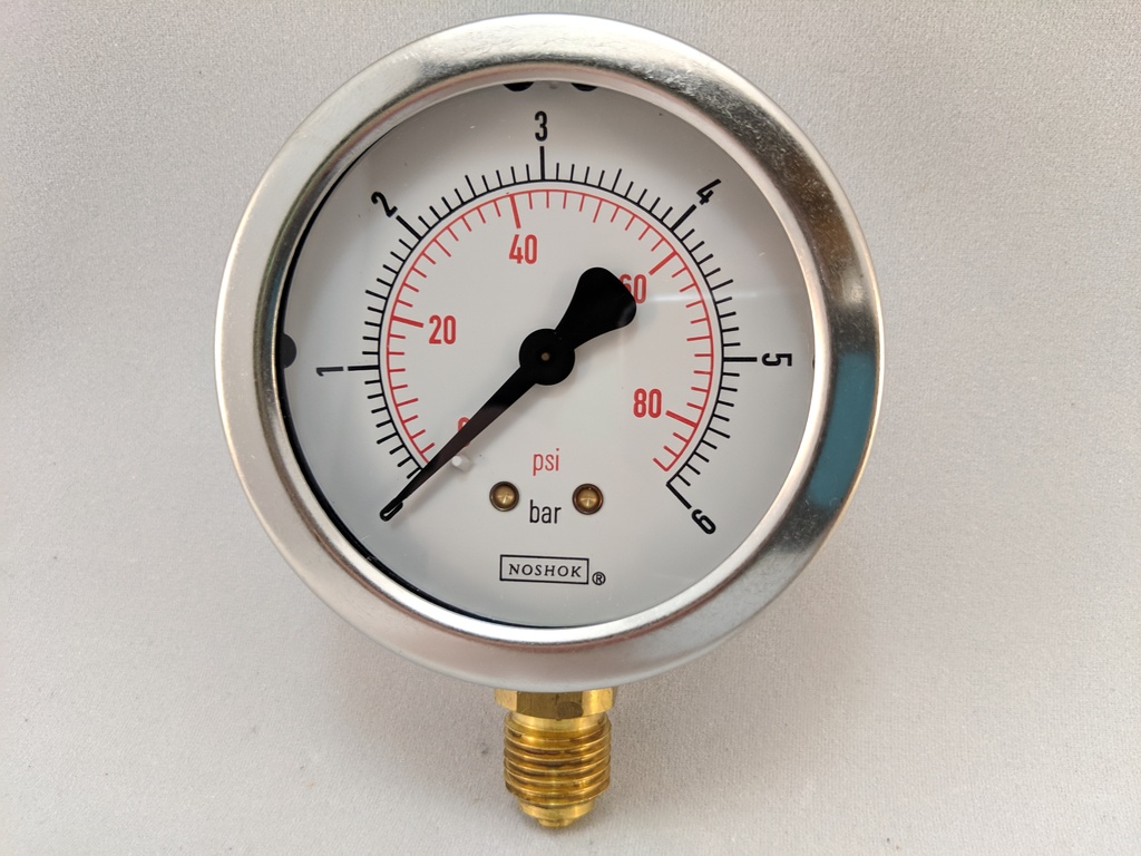 6BAR/PSI PRESSURE GAUGE 2.5" LIQD FILLED 1/4"BSPP LM 1.5% ACCURACY SS CASE