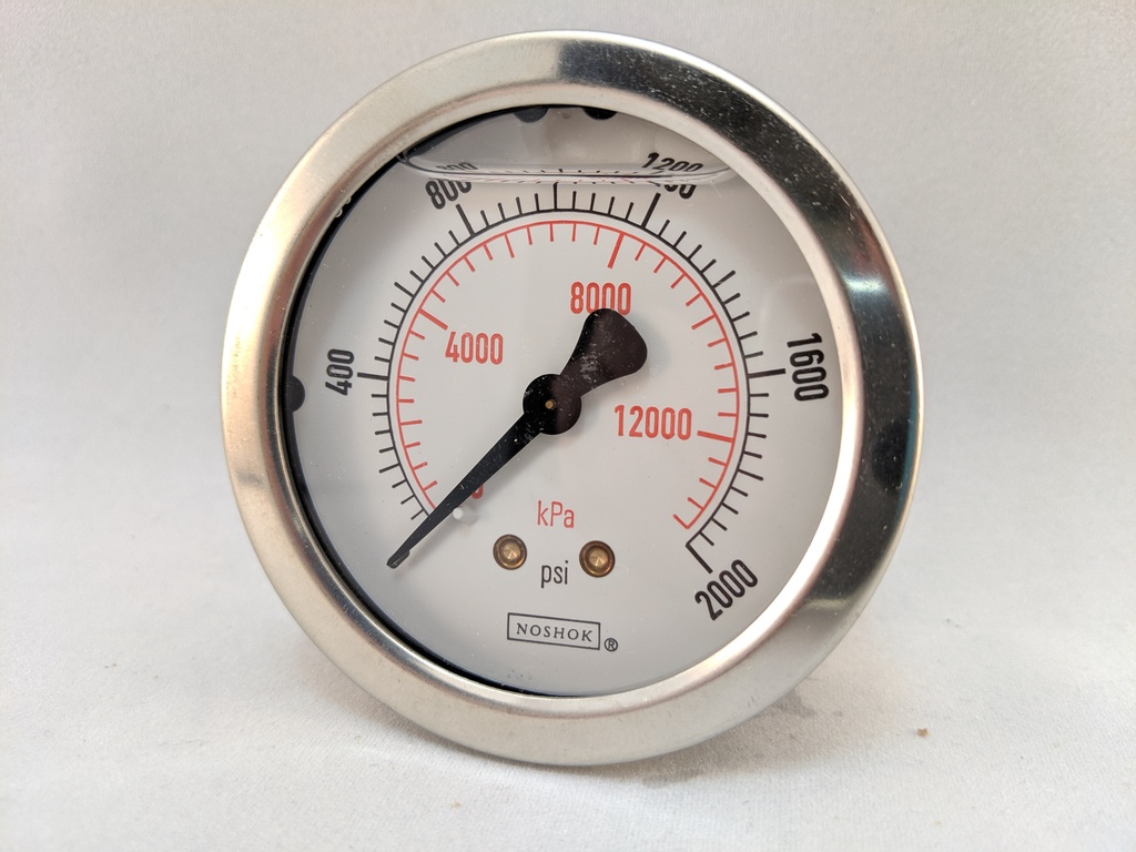 2000PSI/KPA PRESSURE GAUGE 2.5" LIQD FILLED 1/4"CBM 1.5% ACCURACY 304SS