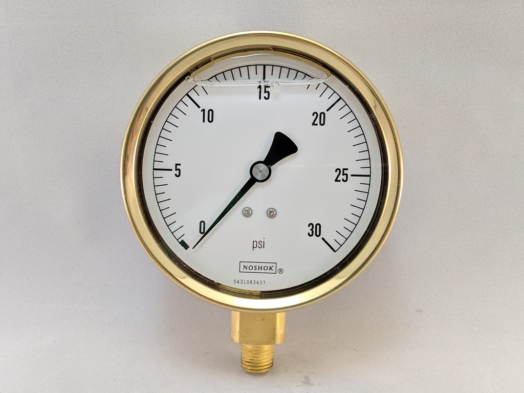 30PSI PRESSURE GAUGE 4"L.F. 1/4"LM 1%ACCRCY BRNZ TUBE W/BRASS CASE