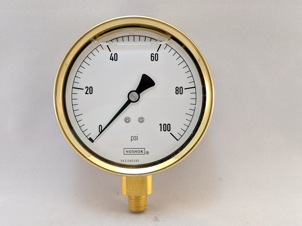 100PSI PRESSURE GAUGE 4"L.F. 1/4"LM 1%ACCRCY BRNZ TUBE W/BRASS CASE