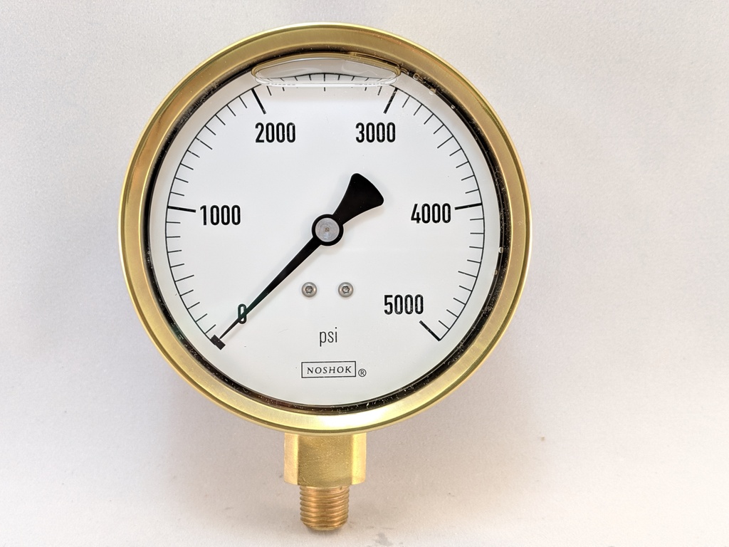 5000PSI PRESSURE GAUGE 4"L.F. 1/4"LM 1%ACCRCY BRNZ TUBE W/BRASS CASE