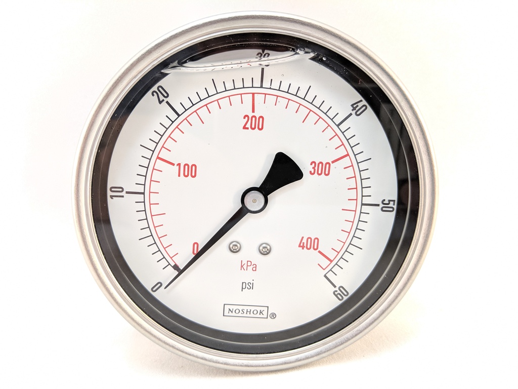 60PSI/KPA PRESSURE GAUGE 4" 1/4"NPT LBM, GLYCERIN FILLED