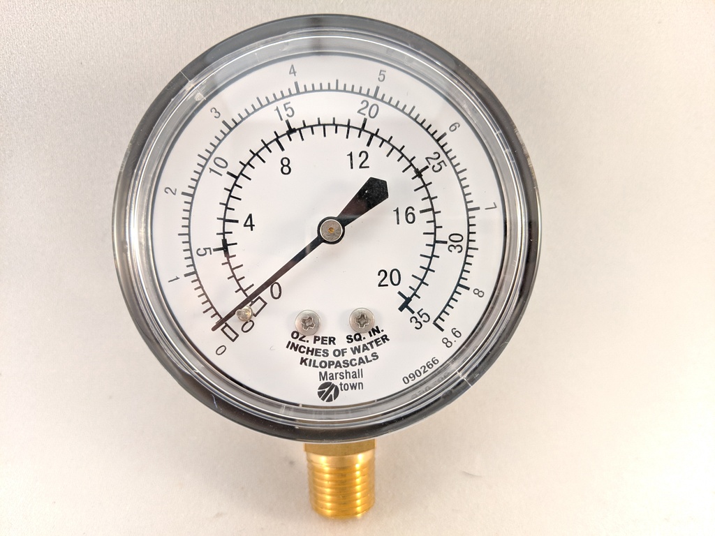 PRESSURE GAUGE 83K 2.5" 1/4"BOTTOM CONN 0-20 OZ & 0-35"WATER