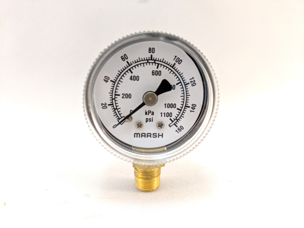PRESSURE GAUGE 1.5" DIAL 0-160 PSI 1/8" BOTTOM CONNECT 2%ACC