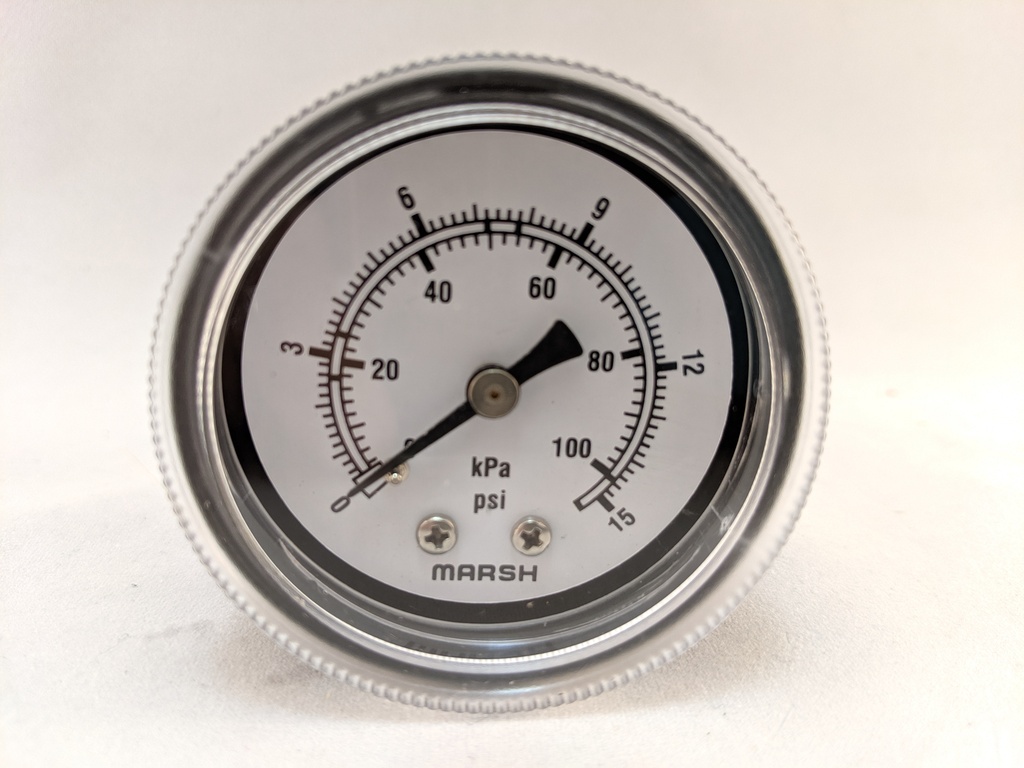 PRESSURE GAUGE 0-15 PSI 2" 1/4"CBM 2% ACCURACY