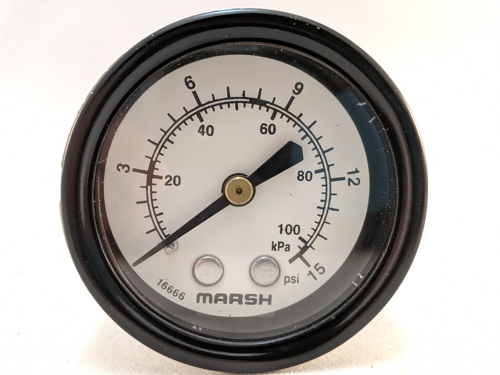 PRESSURE GAUGE 0-15 PSI 2" 1/4"CBM 2% ACCURACY