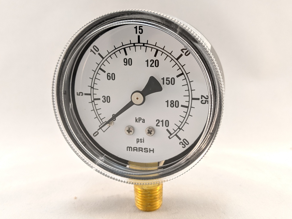 PRESSURE GAUGE 0-30 PSI 2.5" 1/4"BOTTOM CONNECT 2% ACCURACY