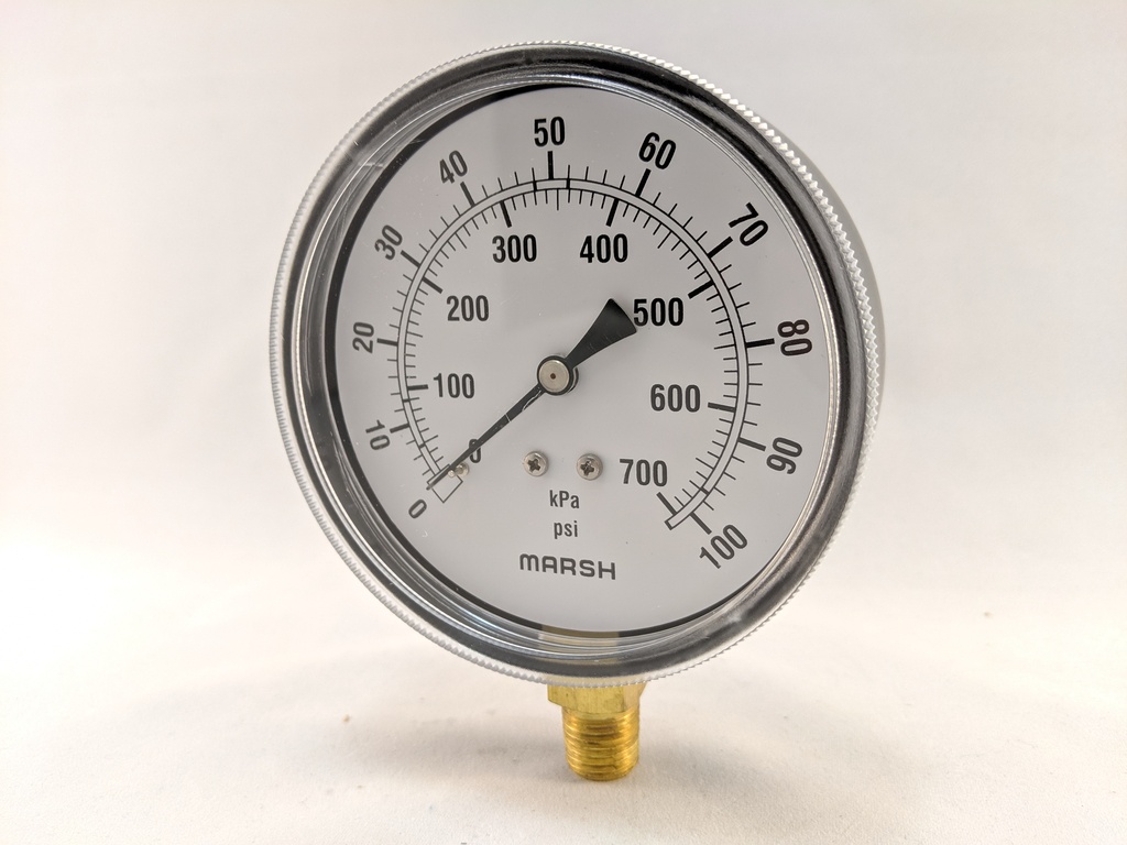 PRESSURE GAUGE 0-100 PSI 3.5" 1/4"BOTTOM CONNECT 2% ACCURACY