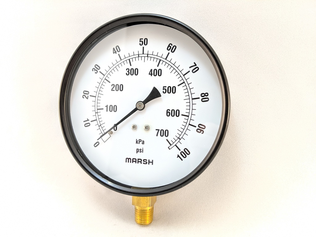 PRESSURE GAUGE 0-100 PSI 4.5" 1/4"BOTTOM CONNECT 2% ACCURACY