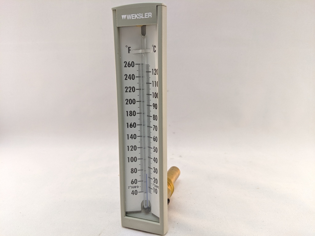 Economy Thermometer, Back Connection, 2" Stem, 5" Scale, 40/260F&C
