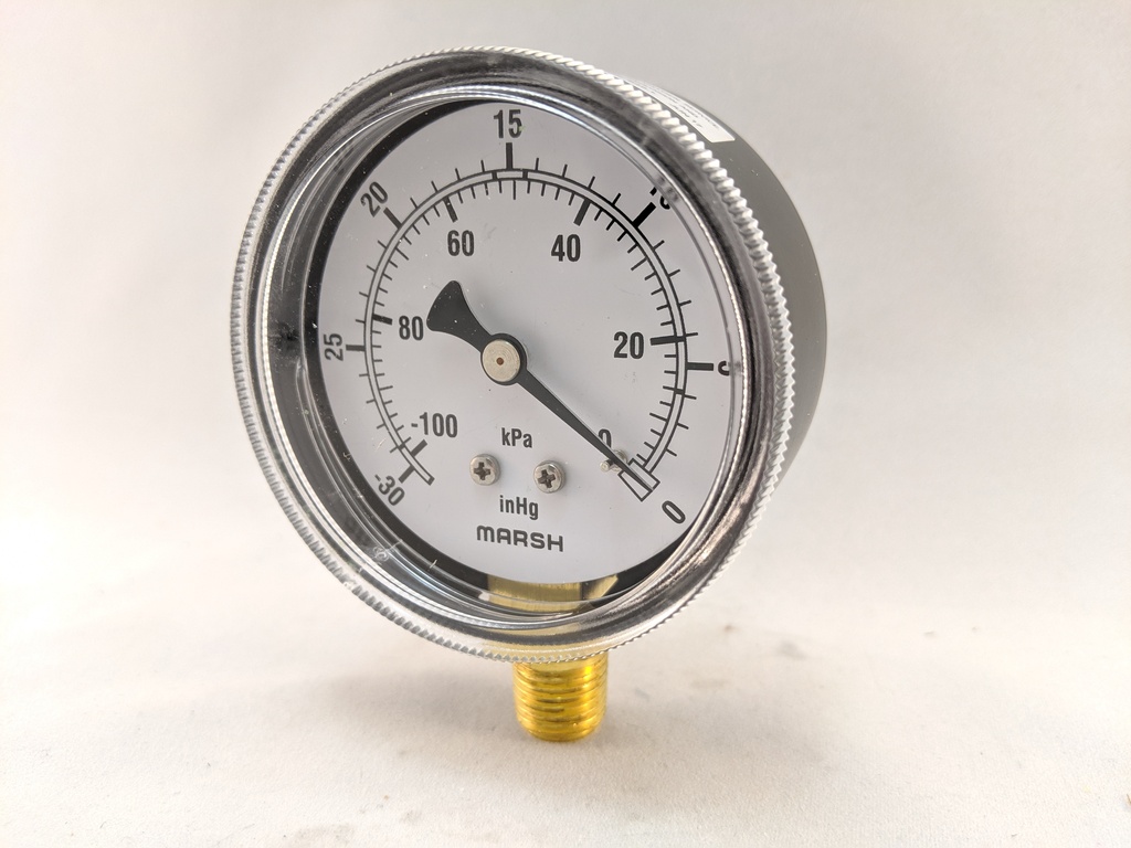 PRESSURE GAUGE -30-0"HG/KPA VAC 2.5" 1/4"BOTTOM CONNECT 2% ACC