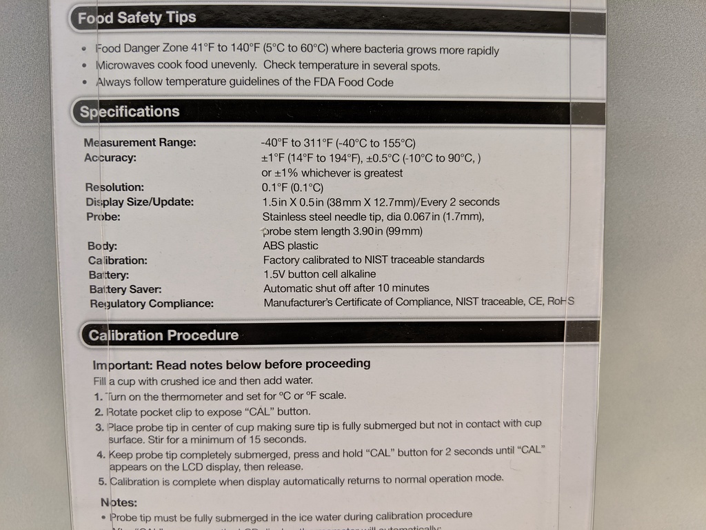 DIGITAL POCKET THERMOMETER WATERPROOF -40/302F FDA TYPE