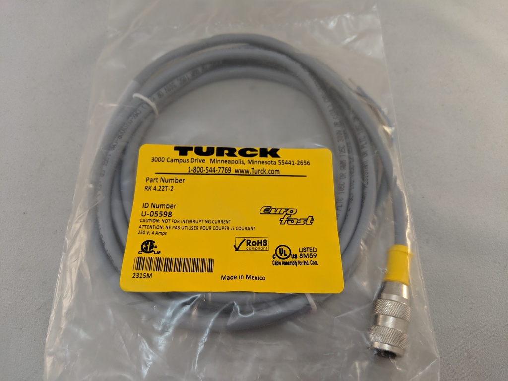 RK4.22T-2 EUROFAST 2 WIRE STRAIGHT MALE CONN. QUTE# 36903