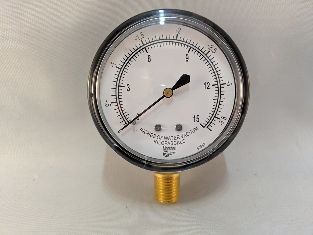 VACUUM GAUGE 83K 2.5" 1/4"BOTTOM CONNECT 0-15"WATER COLUMN