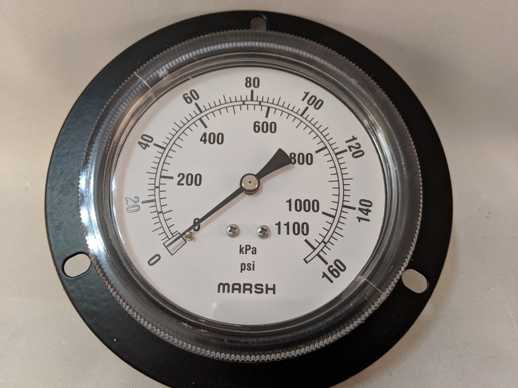 PRESSURE GAUGE 0-160PSI 3.5", FRONT FLANGE CASE 1/4"NPT CBM