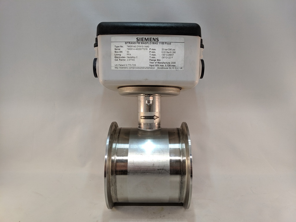 MAG1100 FOOD MAGNETIC FLOWMETER 2"PFA LINER NO ADAPTERS SIEMENS SPIFF
