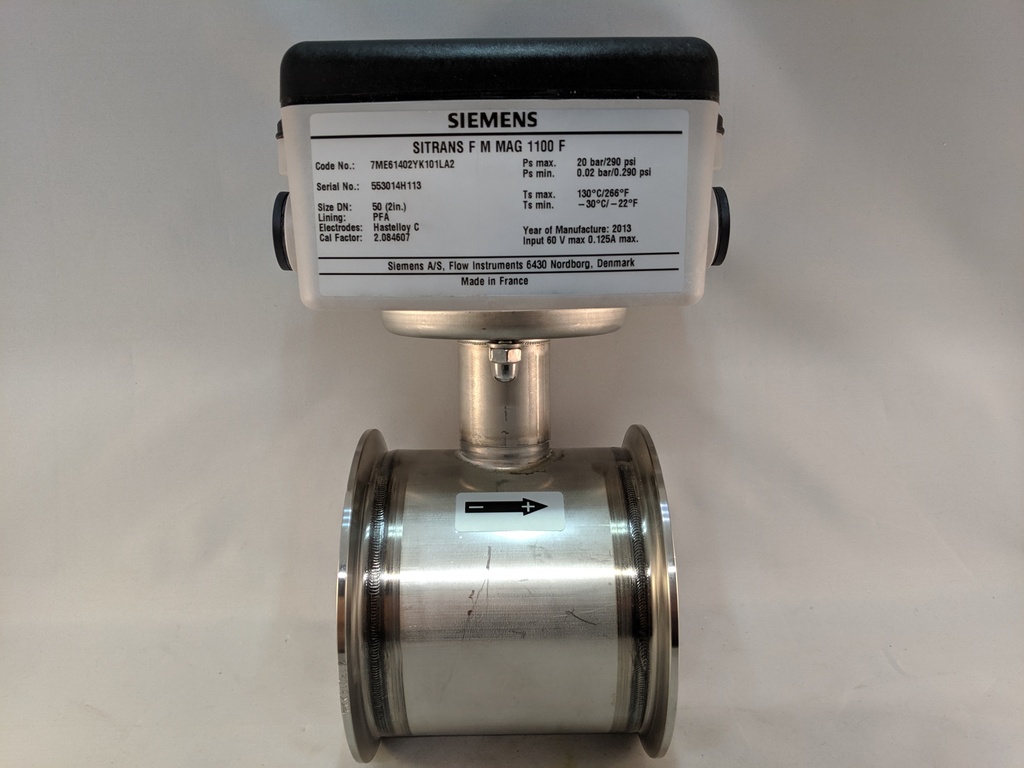 SIEMENS MAG1100F FLOWMETER 2"SANITARY, NO ADAPTERS, PFA SIEMENS SPIFF
