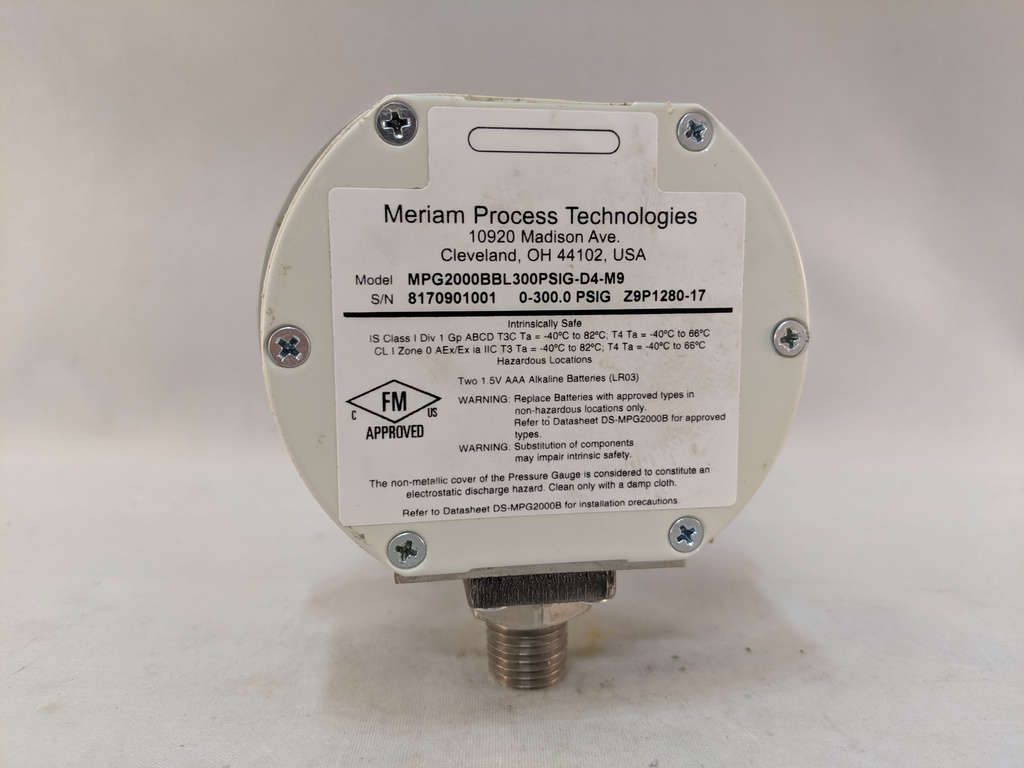 MERIAM I/S BATTERY POWERED DIG PRESS GAUGE 0-300PSI 0.25%