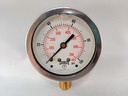 Pressure Gauge, 63mm dial size, 1/4" NPT bottom, 0-100PSI/kPa, Liquid