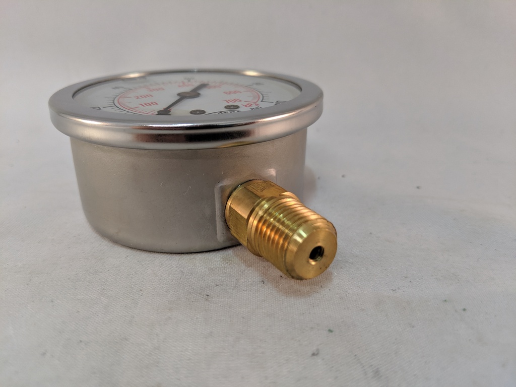 Pressure Gauge, 63mm dial size, 1/4" NPT bottom, 0-100PSI/kPa, Liquid