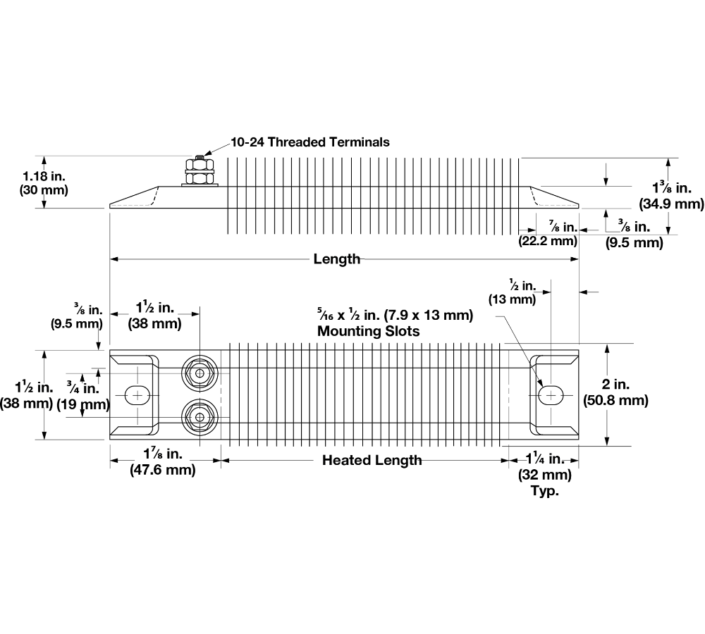 375 Series High Temp Strip Heater, 6in. Finned 150W 120VAC