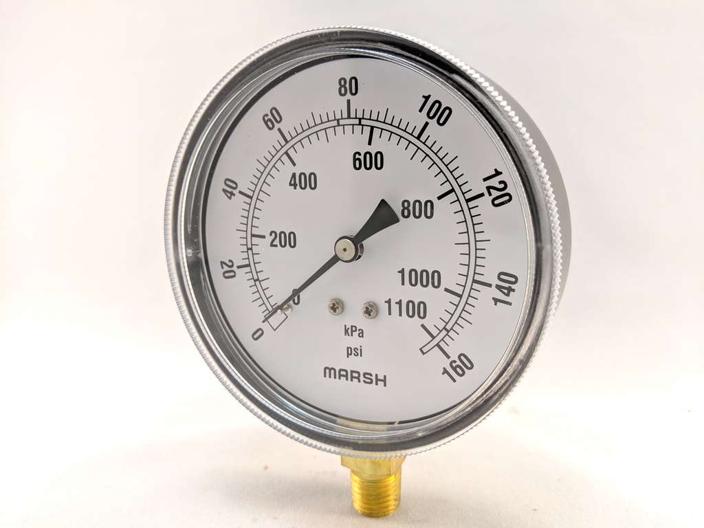 PRESSURE GAUGE 0-160 PSI 3.5" 1/4"BOTTOM CONNECT 2% ACCURACY