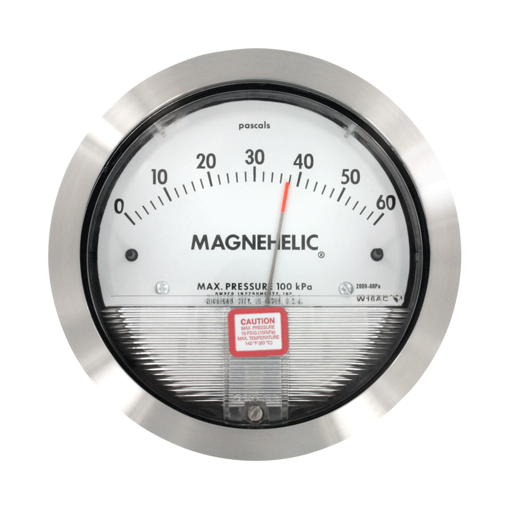Magnehelic® Differential Pressure Gage, range 5-0-5mm w.c., minor divisions .20. Series 2000, Accurate within 1%