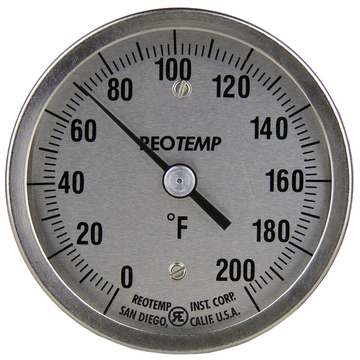 Industrial Bi-Metal Thermometer, 52.00, 208.00, 3" Dial,1/2" NPT Back Connection, 6" Stem, 50-500F Range