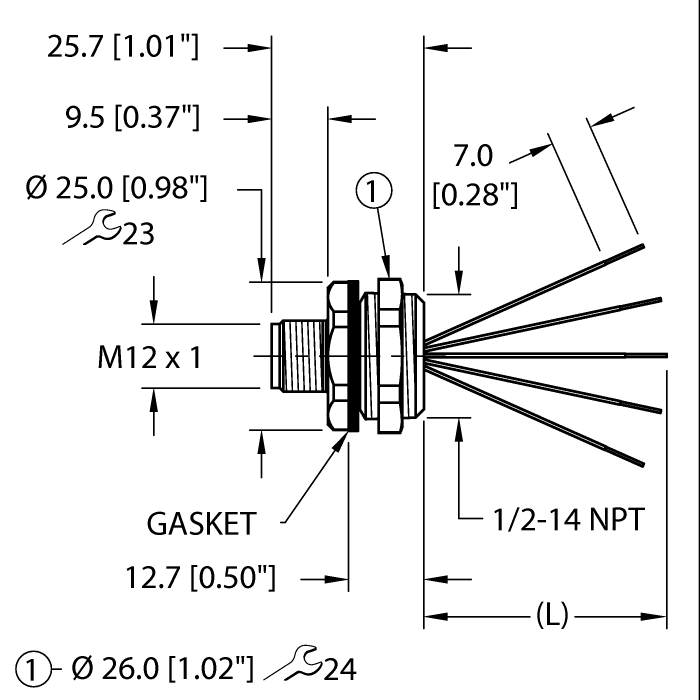EFSBH-A5.500.2-0.5 "Hydra", 5-Pin M-12 Male, 1/2" NPT Conduit Adapter