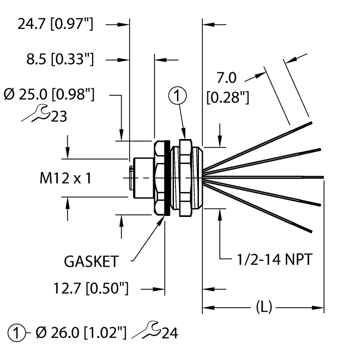 EFKBH-A5.500.2-0.5 "Hydra", 5-Pin M-12 Female, 1/2" NPT Conduit Adapter