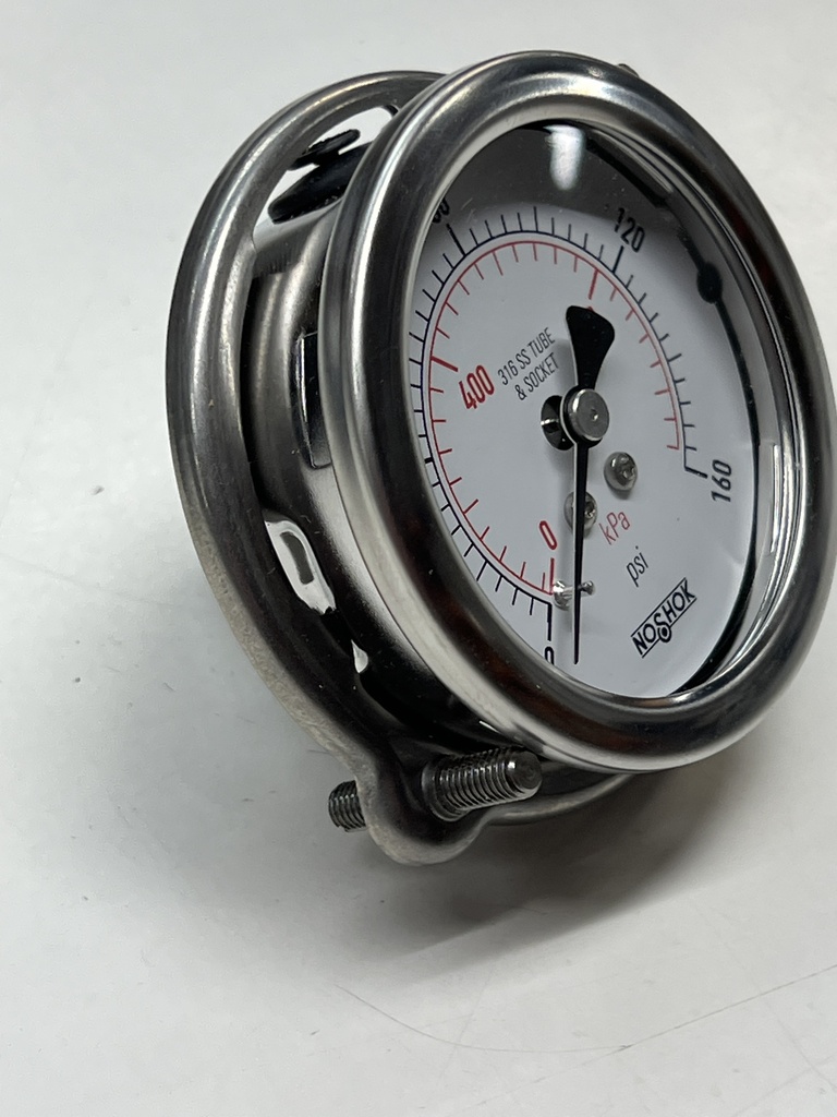 400 Series All Stainless Steel Dry / Liquid Filled Pressure Gauge, 0-160 psi, SS Panel Mount Clamp
