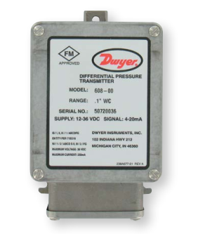 Differential pressure transmitter, range 0-1" w.c.