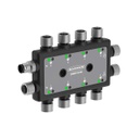 DXMR110 8-port IO Link Master/Controller. Power: 12-30 V dc. Female M12 (D-Code Ethernet). IP67, IP68. Ethernet IP, Modbus TCP, and Profinet