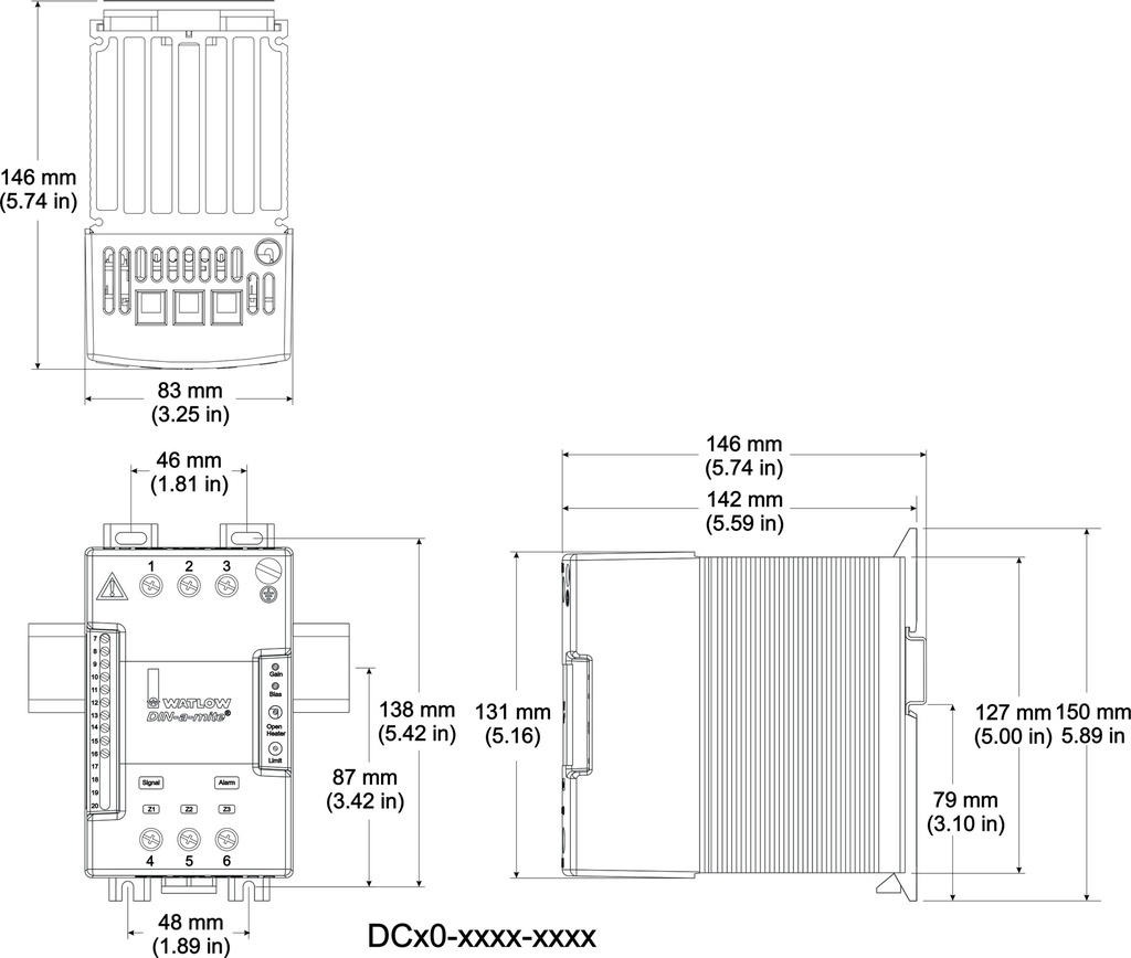 DIN-A-MITE SCR CONTROL,STYLE C, 3 PHASE, 4/20MADC, 277-600V