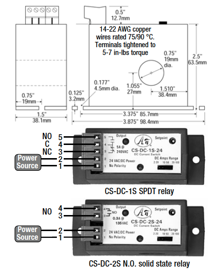 CS-DC Series AC/DC Current Switch, Solid Core