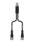 M12 Y Splitter - Passive. 4 pin Male M12 A Code; 2x 4 pin Female M12 A Code 0.2 m Cables. Parallel Wiring