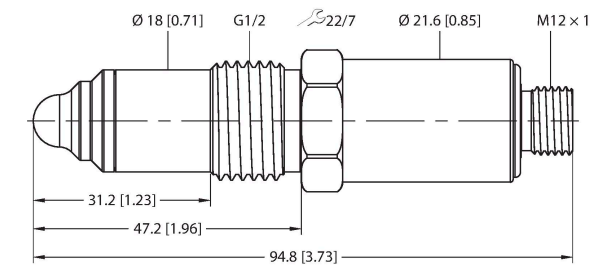 NCLS-30-UP6X-H1141 Capacitive Limit Level Sensor, 4-Pin M12 X 1, 12-32VDC, SS Housing, Plastic/PEEK, NO/NC, PNP, 1/2" Male Thread