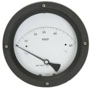 Midwest Model 120, 0-15 PSID Scale, 6,000 PSIG Working Pressure, 316SS Body & End Plugs, Stainless Steel Piston, Ceramic Magnet, Buna-N Seals, 1⁄4” FNPT Back Connections, 4.5” Round Dial, Engineered Plastic Dial Case with Shatter Resistant Acrylic Lens, Accuracy ±3/2/3% Full Scale