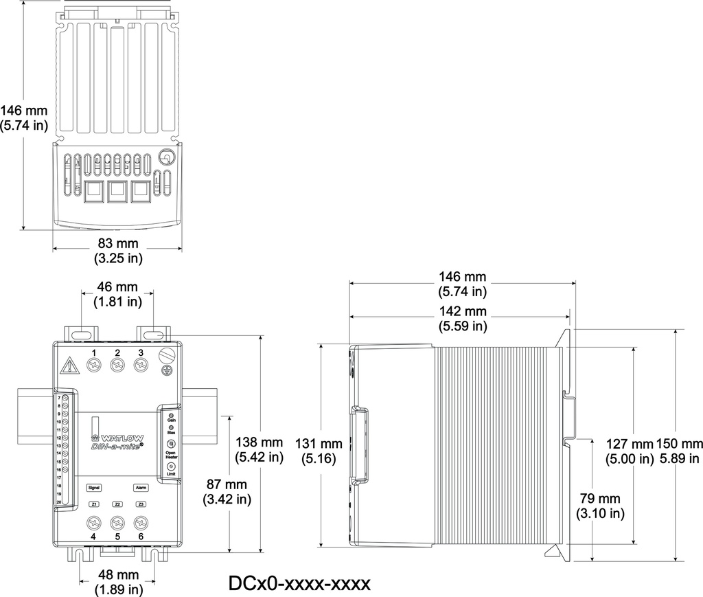 DIN-A-MITE SCR CONTROL,STYLE C, 3 PHASE, 4/20MADC, 277-600V