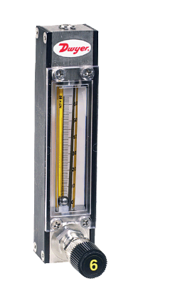 DWYER Variable area glass flowmeter, glass float, max. flow rate 0.220 SCFH (104 ml/min) air, 0.028 GPH (1.8 ml/min) water, Metal 65MM Scale, Aluminum