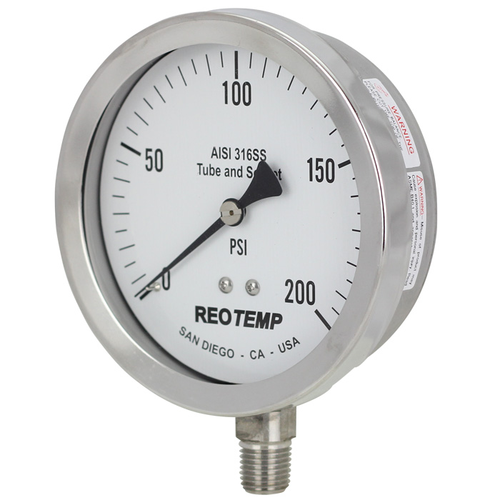 3.5" Dial 0-2000psi Heavy Duty Repairable Pressure Gauge, 304SS Case, Twist-on Bayonet Bezel, Dry, CBM, Tempered Safety Glass