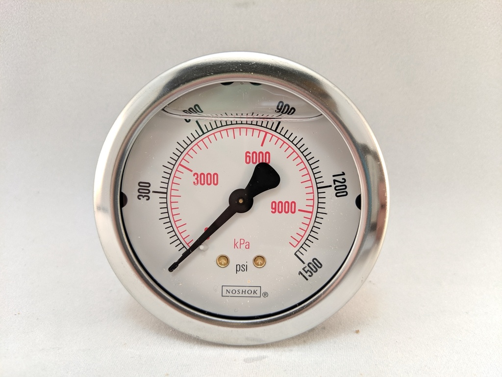 1500PSI/KPA PRESSURE GAUGE 1.5" LIQD FILLED 1/8"CBM 1.5% ACCURACY 304SS