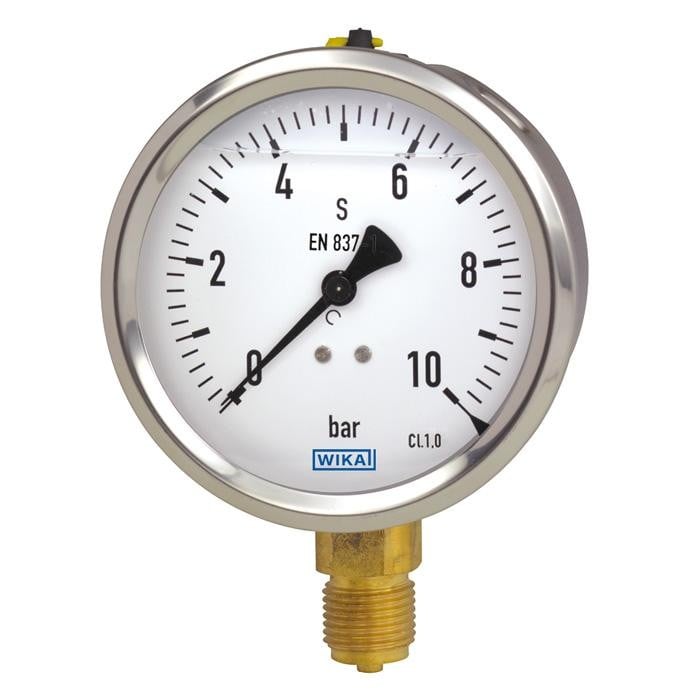 Wika 213.53 Series 2.5" Industrial Brass Liquid Filled Pressure Gauge, 0 to 160 psi