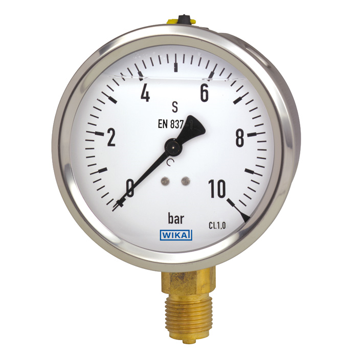 Wika 213.53 Series 2.5" Industrial Brass Liquid Filled Pressure Gauge, 0 to 160 psi