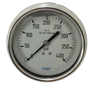 Wika 232.53 Series Dry Pressure Gauge, 2" Dial, 0 to 100 PSI, 1/4" NPT SS Center Back Mount