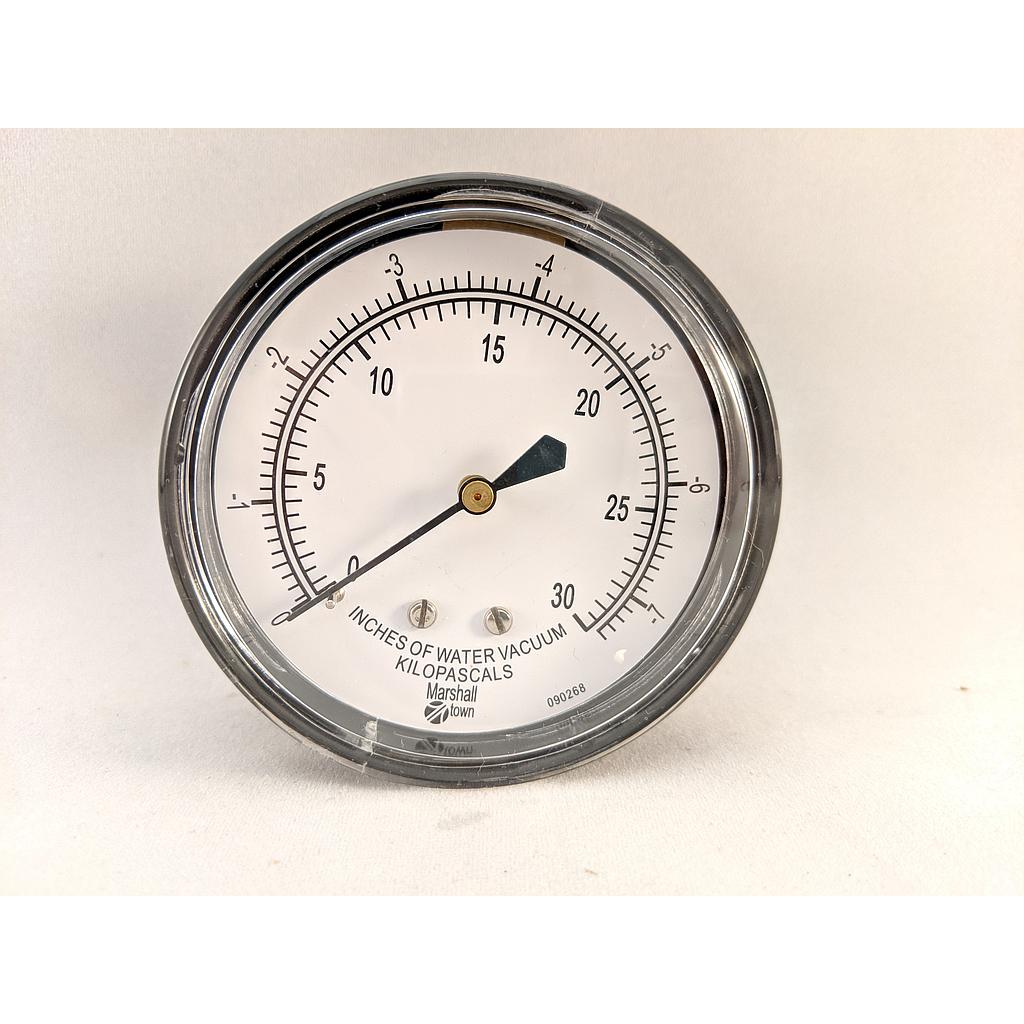 VACUUM GAUGE, 2.5" DIAL, 1/4" NPT CENTER BACK CONNECT, 0/30" H2O VACUUM